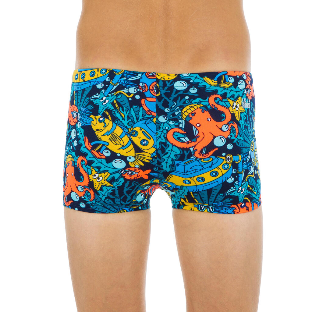Boy’s swimming briefs - 500 Fitib shark black blue