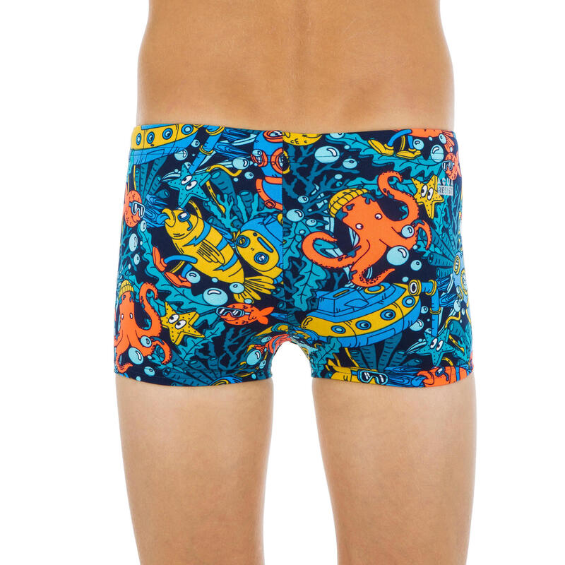 Calções de banho de natação Boxer Rapaz - 500 Fitib all azul marinho vermelho