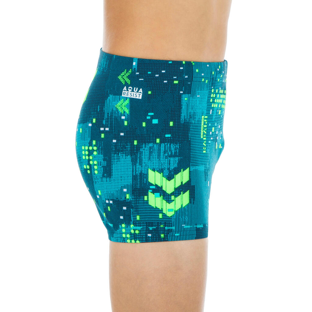 Boy’s swimming briefs - 500 Fitib shark black blue