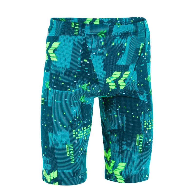 Boys’ Swimming Jammer Fitib Petrol Blue / Neon Green