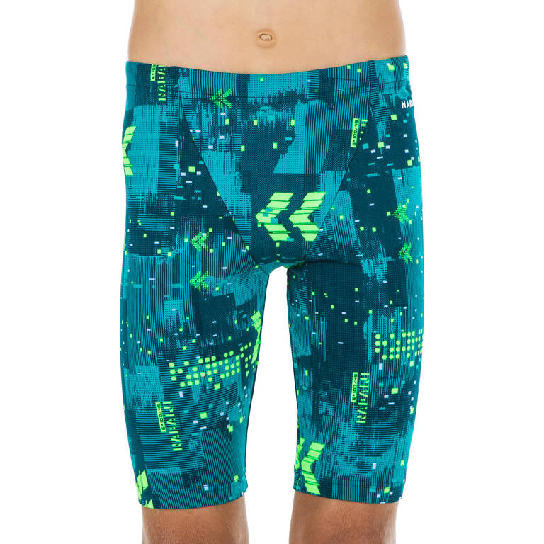 Boys’ Swimming Jammer Fitib Petrol Blue / Neon Green