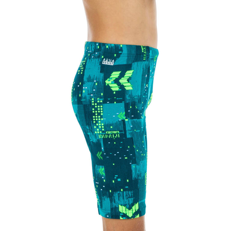 Boys’ Swimming Jammer Fitib Petrol Blue / Neon Green