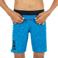 BOYS' LONG SWIMMING SWIM SHORTS ALL CHIN 100 - BLUE