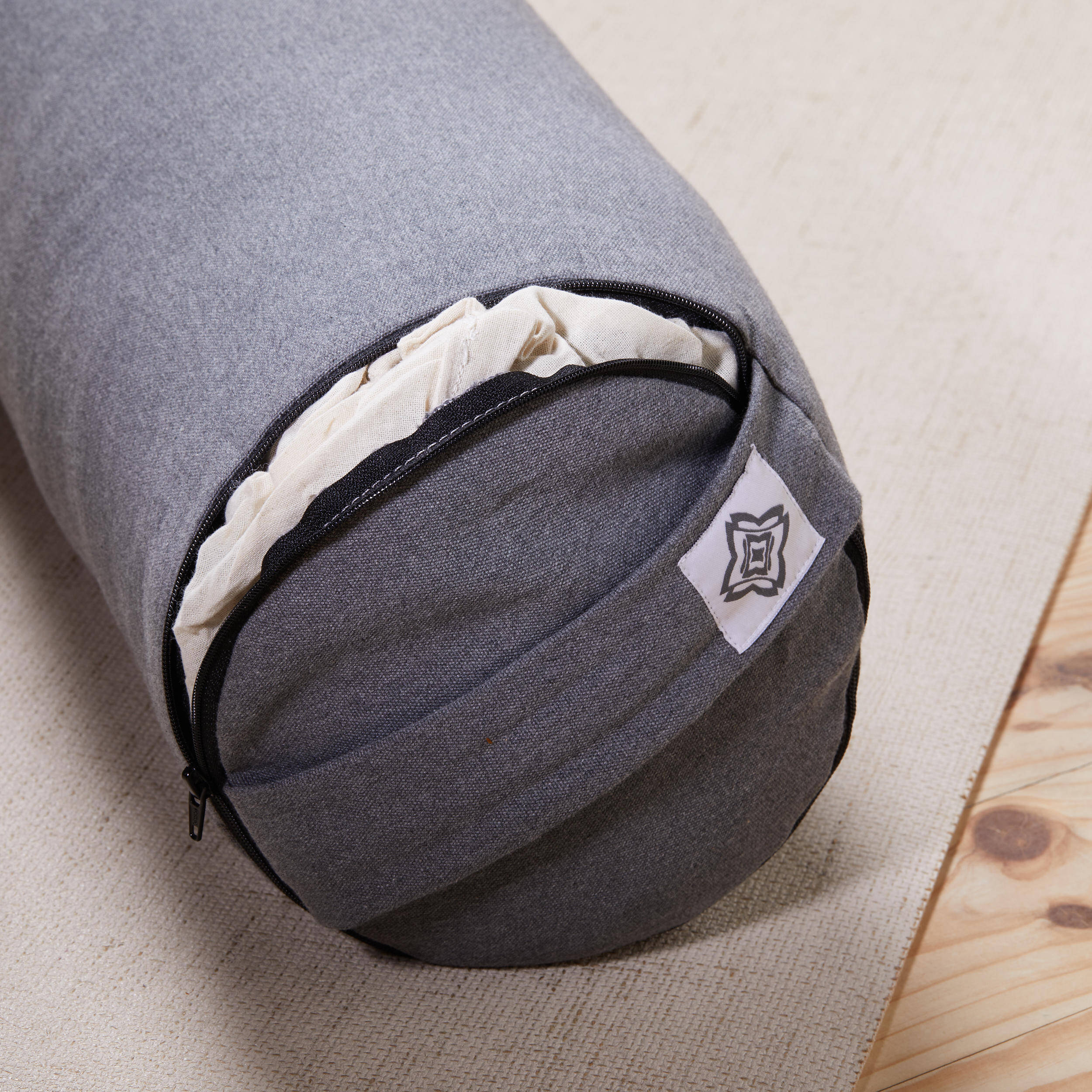 Firm Cotton Yoga Bolster/Cushion - Mottled Grey -  4
