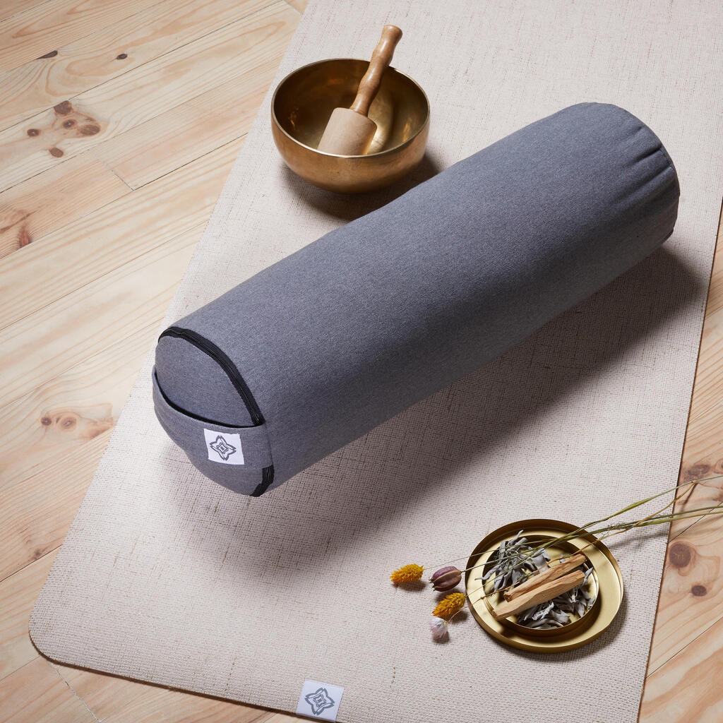 Firm cotton yoga bolster/cushion - mottled grey