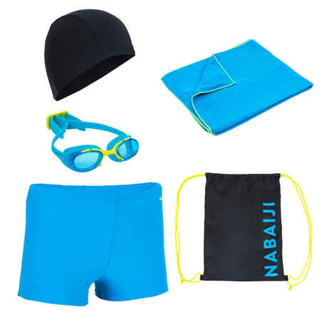 START 100 BOY'S SWIMMING SET - BLUE/NAVY BLUE (BAG, CAP, BOXERS, GOGGLES, TOWEL)