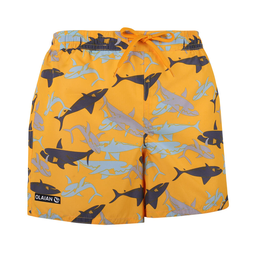 Boardshorts Surfen Jungen 100 Shark gelb