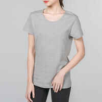 T-shirt fitness manches courtes droit coton col rond femme gris