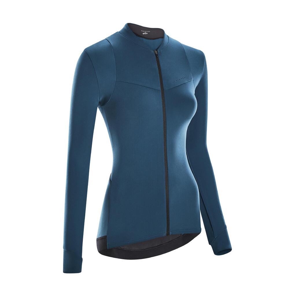 Women's long-sleeved road cycling jersey - emerald green