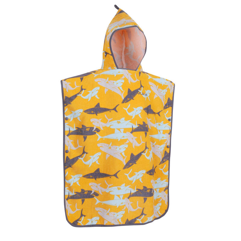 兒童款衝浪毛巾衣500（110到135 cm）－鯊魚款