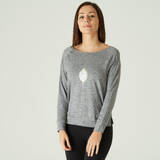 Women's Gym Cotton Blend Long Sleeve T-shirt Regular fit 500- Grey with Print