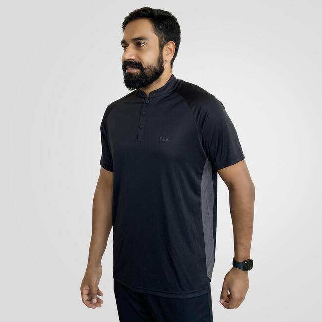 MEN'S QUICK DRY CRICKET TSHIRT, BLACK/GREY