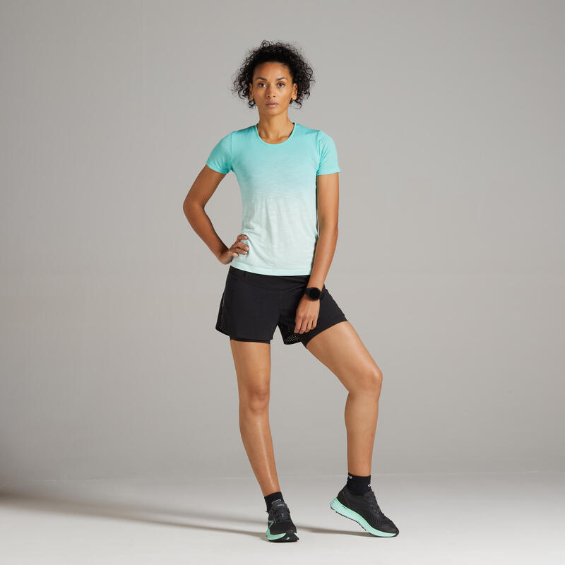 SHORT RUNNING FEMME AVEC CUISSARD INTÉGRÉ 2 EN 1 KIPRUN NOIR