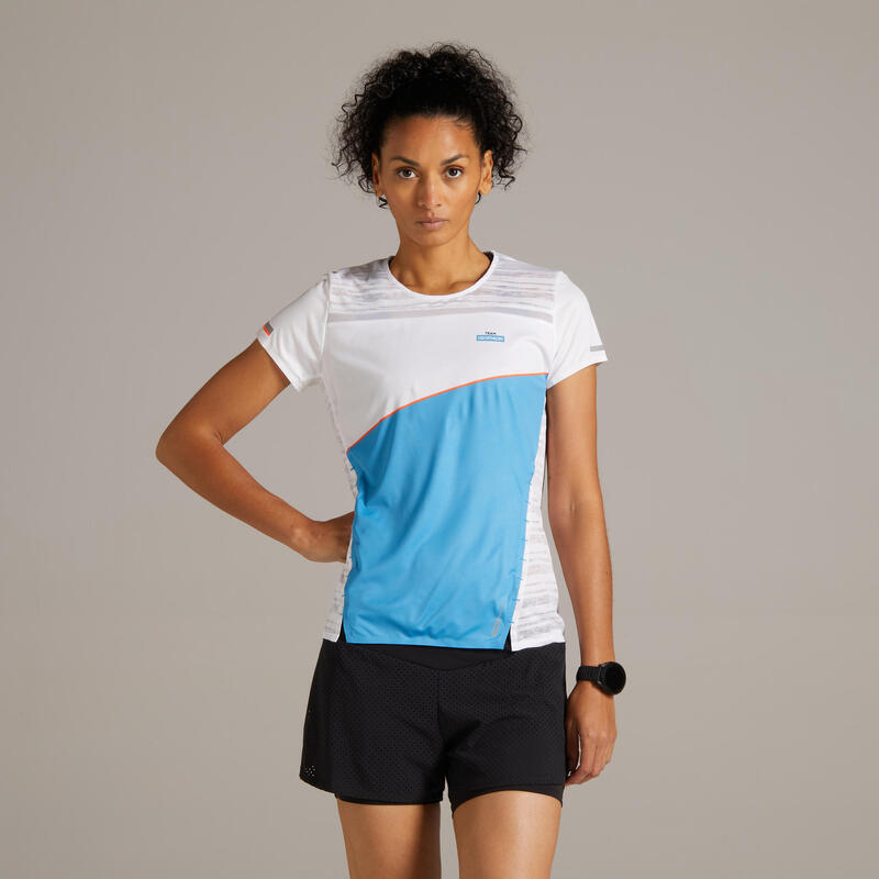 Laufshirt kurzarm atmungsaktiv Kiprun Light Damen DECATHLON blau