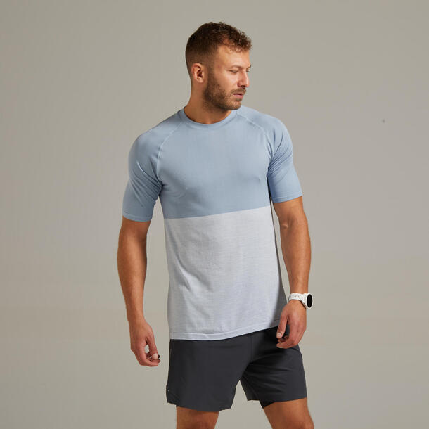 Men's Seamless Quick Dry Running TShirt Blue Grey