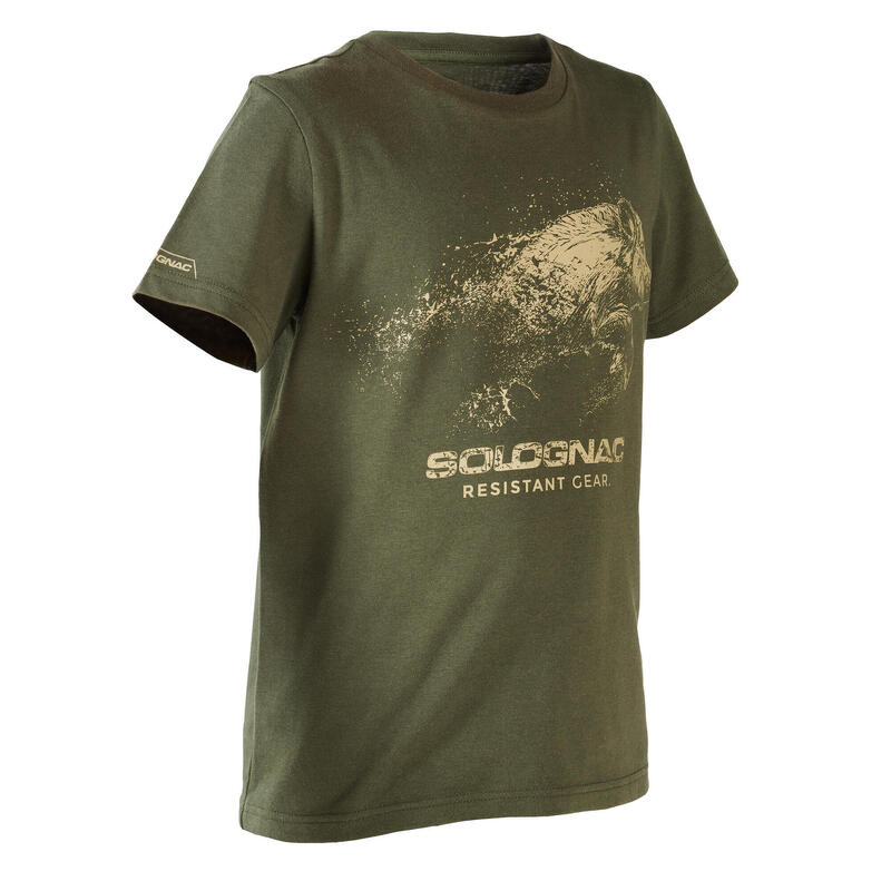 Camiseta manga corta Niños Caza Solognac 100 Algodón Jabalí Verde