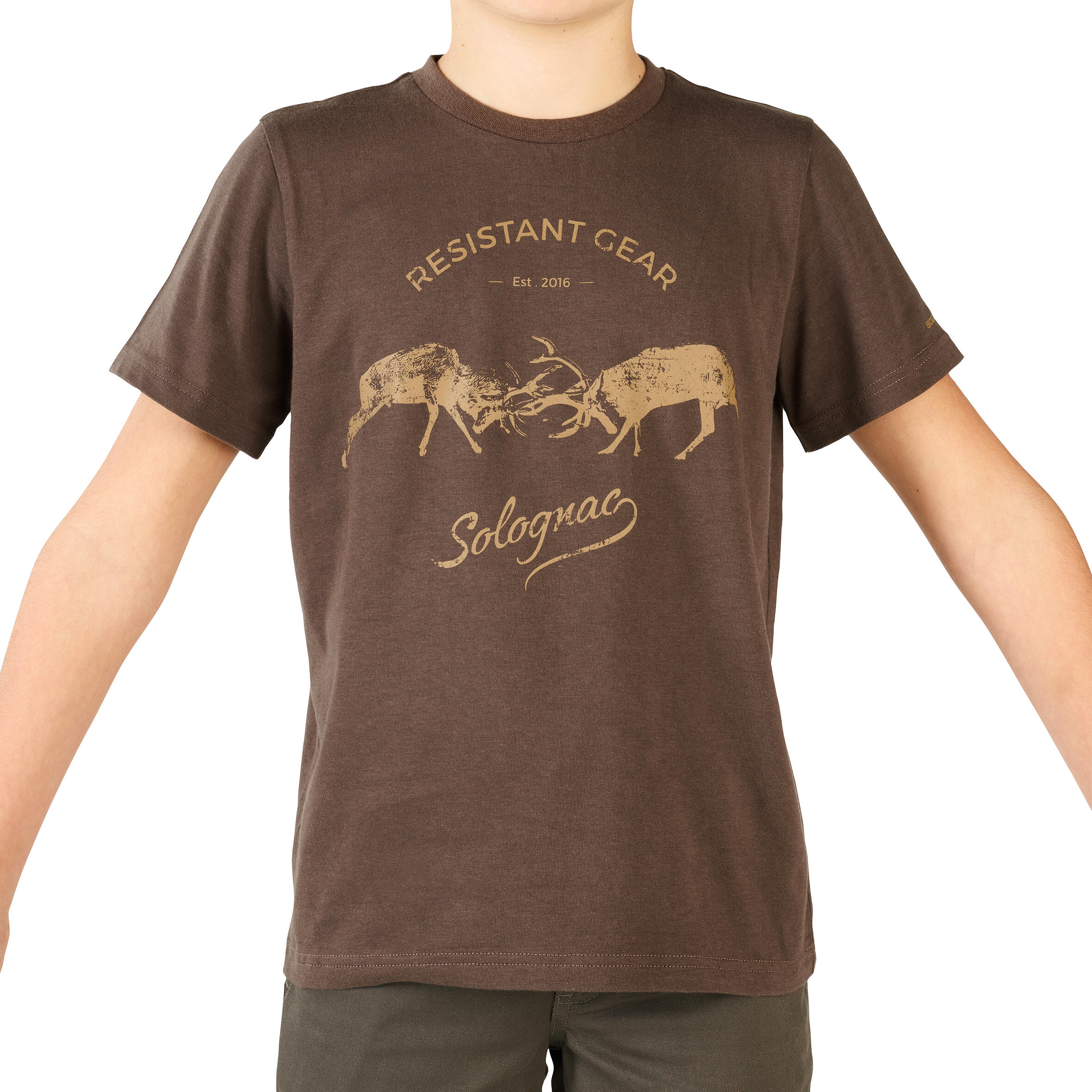 Junior Hunting Short-sleeved Cotton T-SHIRT - 100 LTD 
 2 brown deer 2/6
