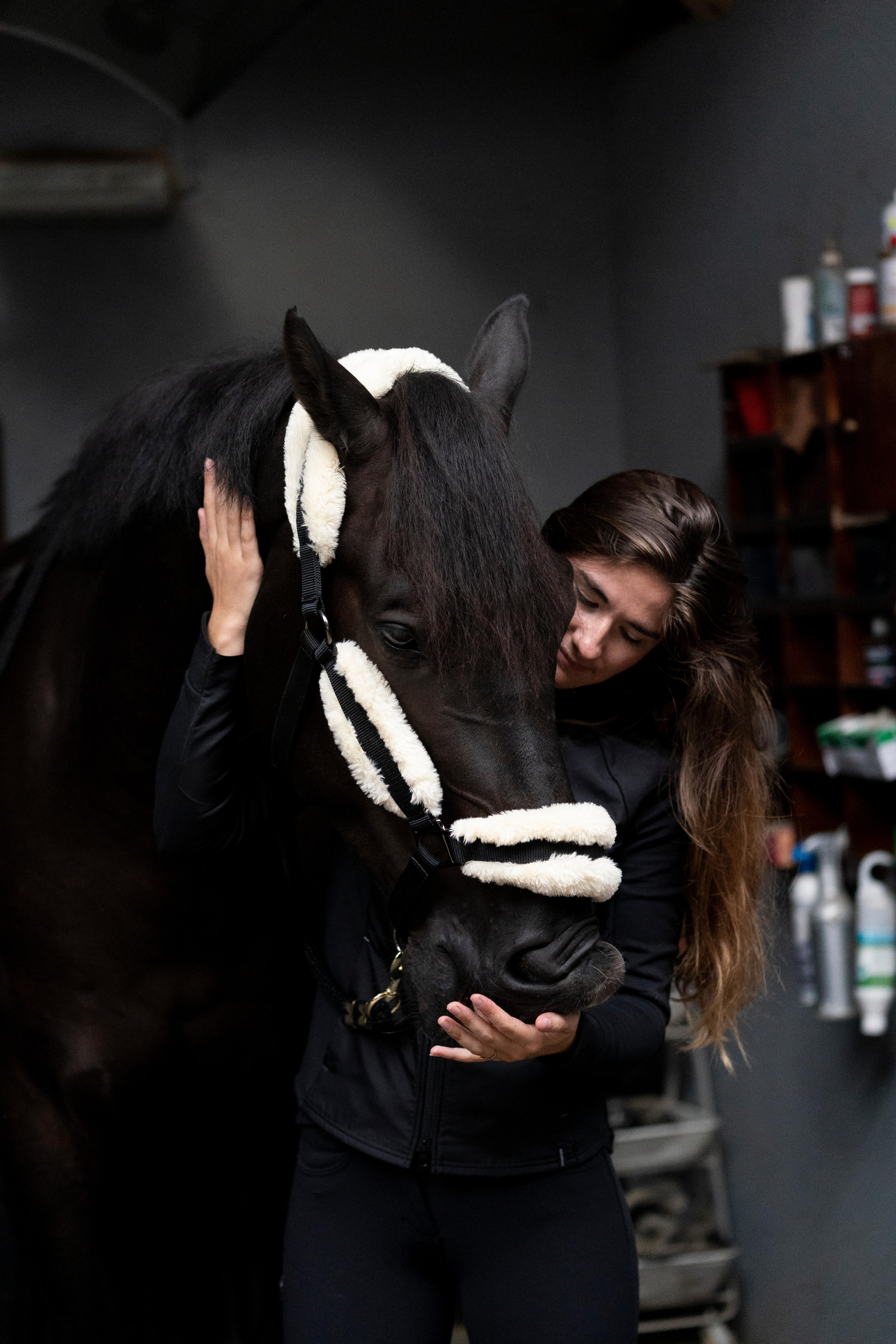 Licou d'équitation en mouton synthétique pour cheval - noir/beige - FOUGANZA