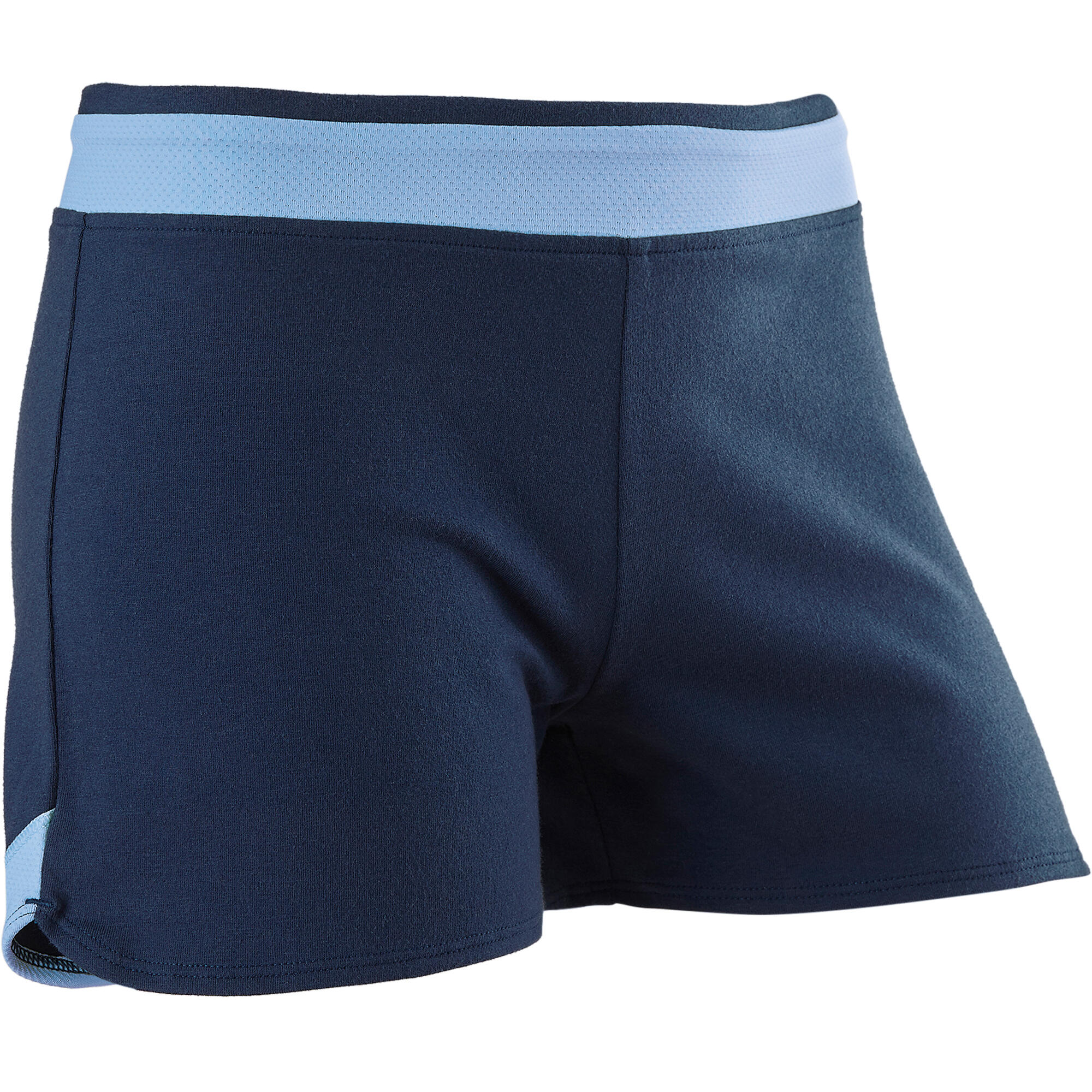 DOMYOS Girls' Breathable Cotton Gym Shorts 500 - Blue Print