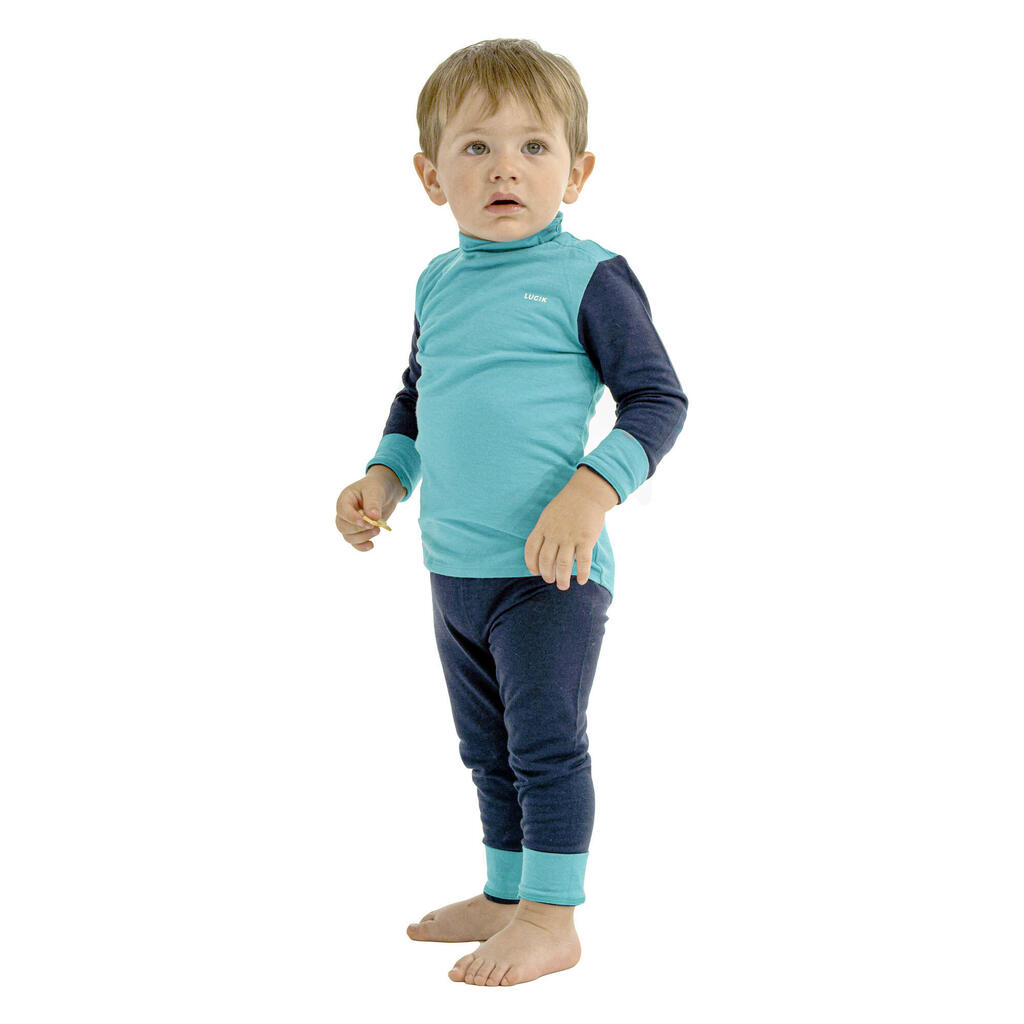 Baby Thermal Base Layer Merino Wool Ski Top 900 - Blue