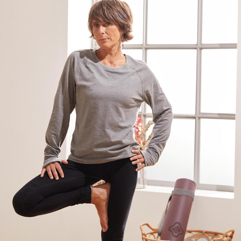 Árbol de tochi aprender Aproximación Camiseta yoga manga larga ecodiseñada Mujer | Decathlon