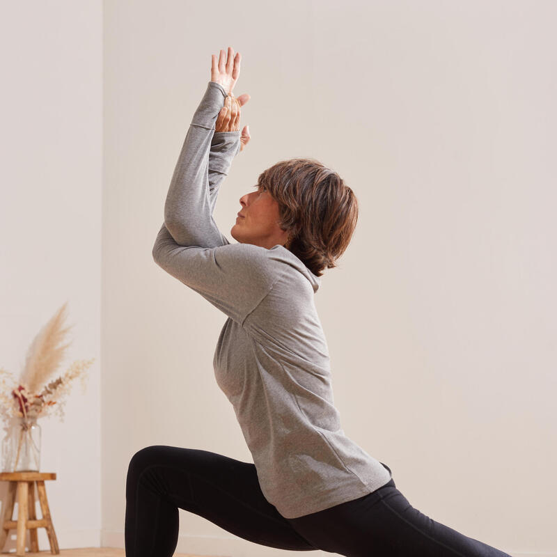 CAMISOLA MANGA COMPRIDA DE YOGA SUAVE ALGODÃO DE AGRICULTURA BIOLÓGICA CINZENTA