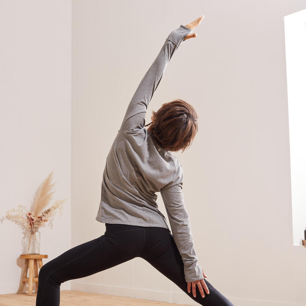 T-shirt manches longues yoga doux en coton, gris
