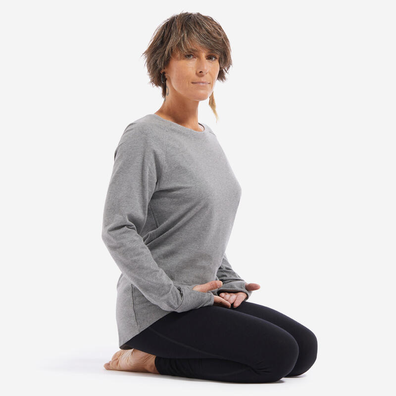 Camiseta yoga manga larga Mujer Kimjaly gris claro ecodiseñada