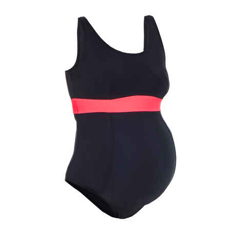 Vientisas maudymosi kostiumėlis nėščiosioms „Romane“, juodos ir koralų spalvos