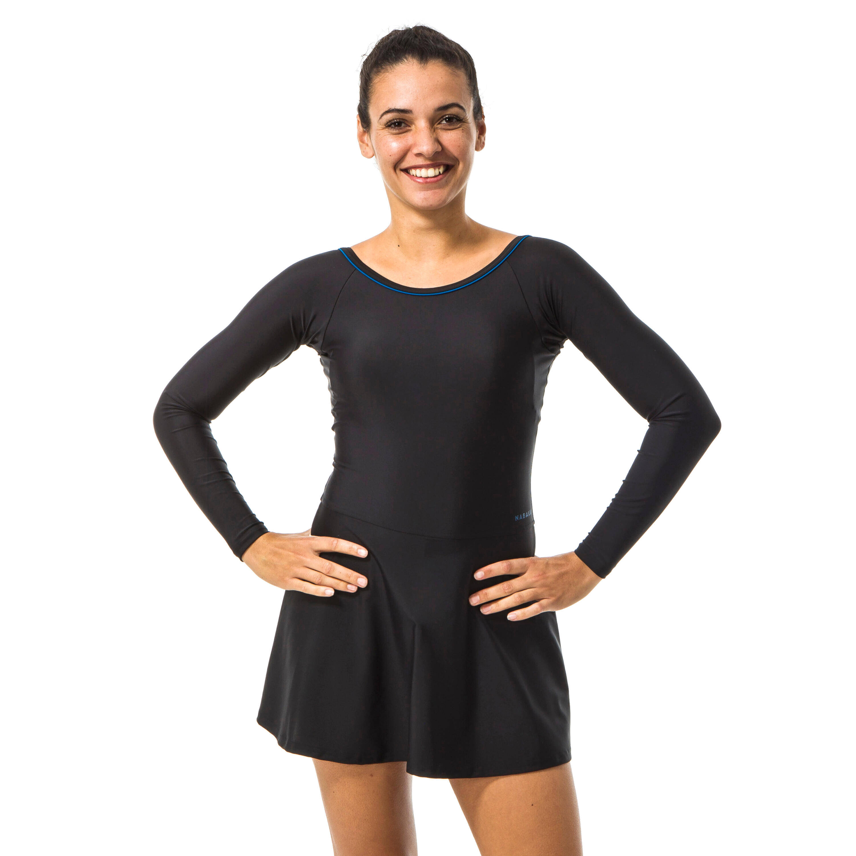 Women Swimming One Piece Full Sleeve Swimsuit Una Flexible & UV Protection Black -  3