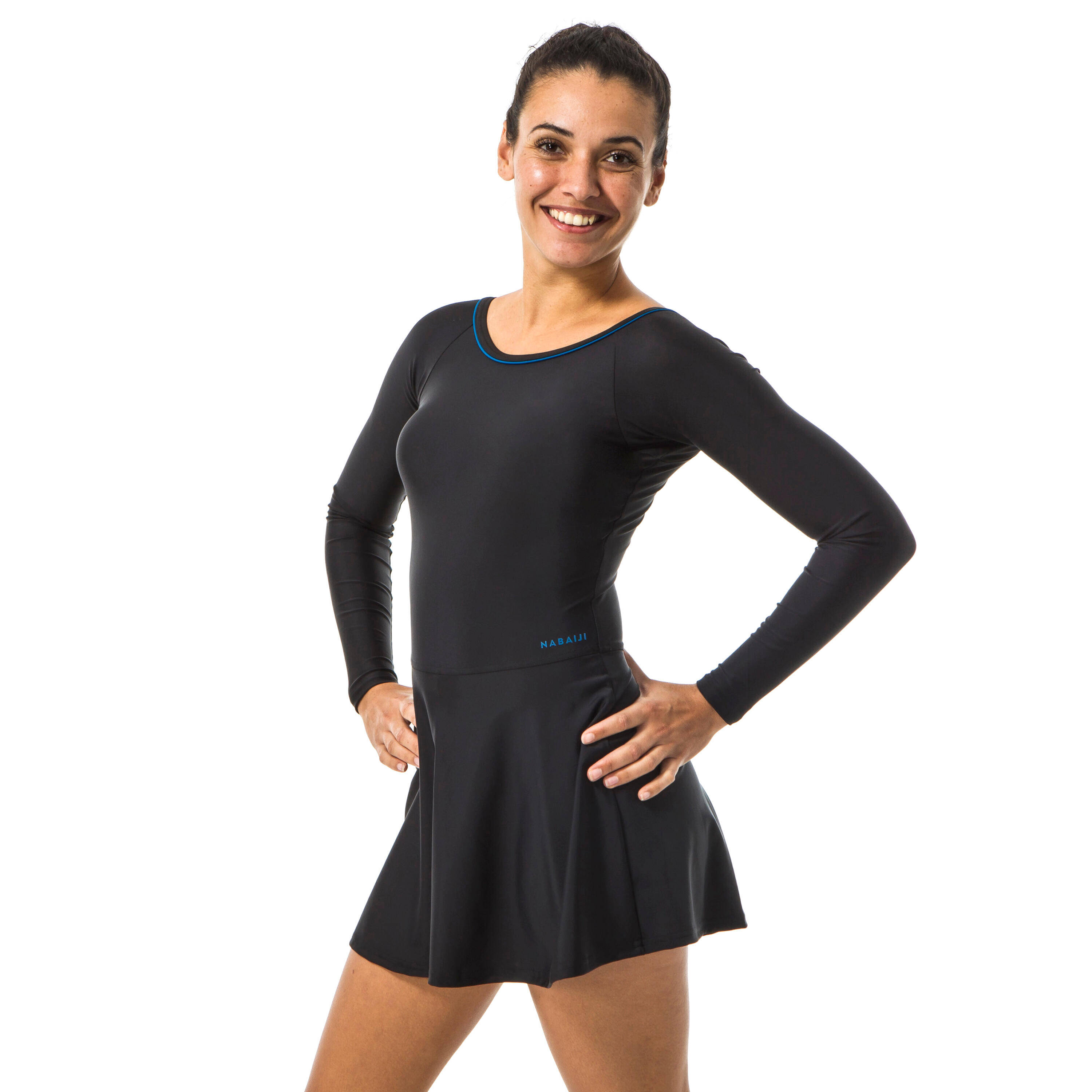 Women Swimming One Piece Full Sleeve Swimsuit Una Flexible & UV Protection Black -  1