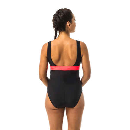 Vientisas maudymosi kostiumėlis nėščiosioms „Romane“, juodos ir koralų spalvos