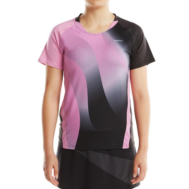 Camiseta de bádmiton manga corta transpirable Mujer Perfly 560 rosa negro