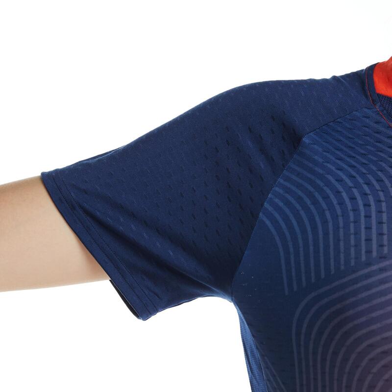 Camiseta de bádmiton manga corta transpirable Mujer Perfly 560 rojo azul marino