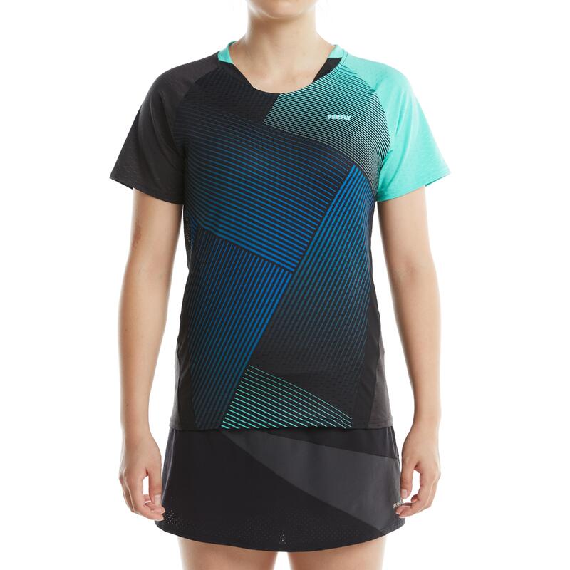 Camiseta de bádmiton manga corta transpirable Mujer Perfly 560 negro verde