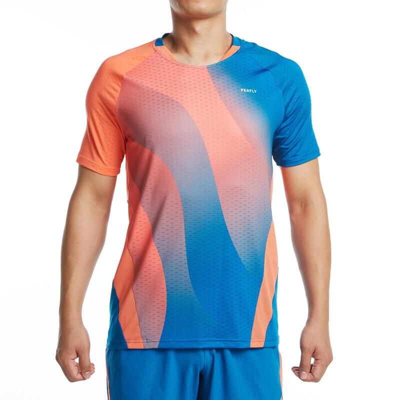 Camiseta de bádminton manga corta Hombre Perfly 560 rojo azul
