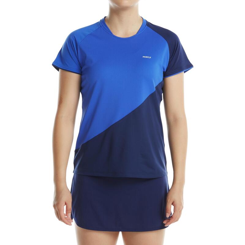 Camiseta de bádminton manga corta Mujer Perfly 530 azul
