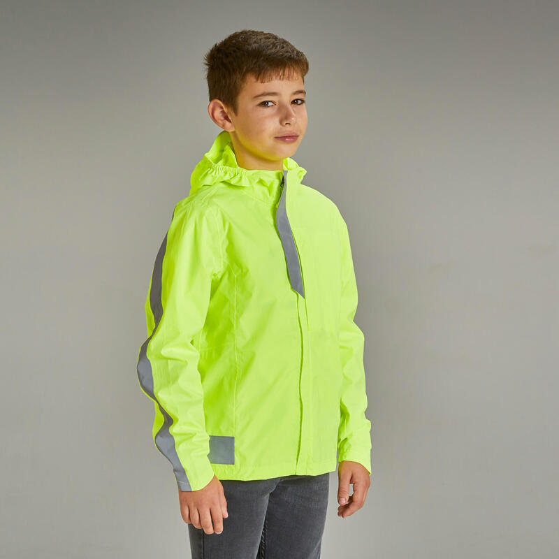 VESTE VÉLO 500 ENFANT PLUIE JAUNE HAUTE VISIBILITÉ