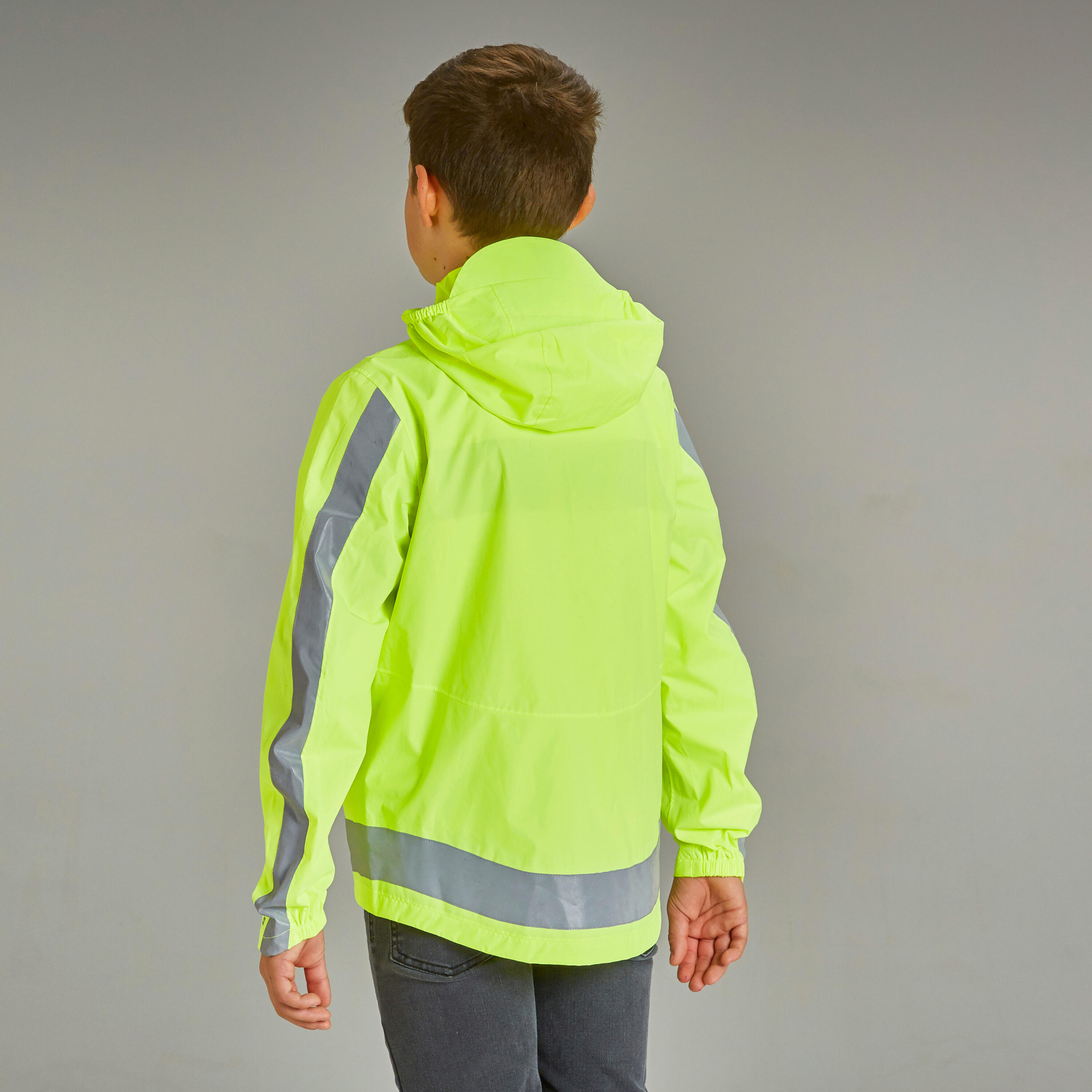 500 Kids' Waterproof Hi-Vis Cycling Jacket - Yellow 5/11