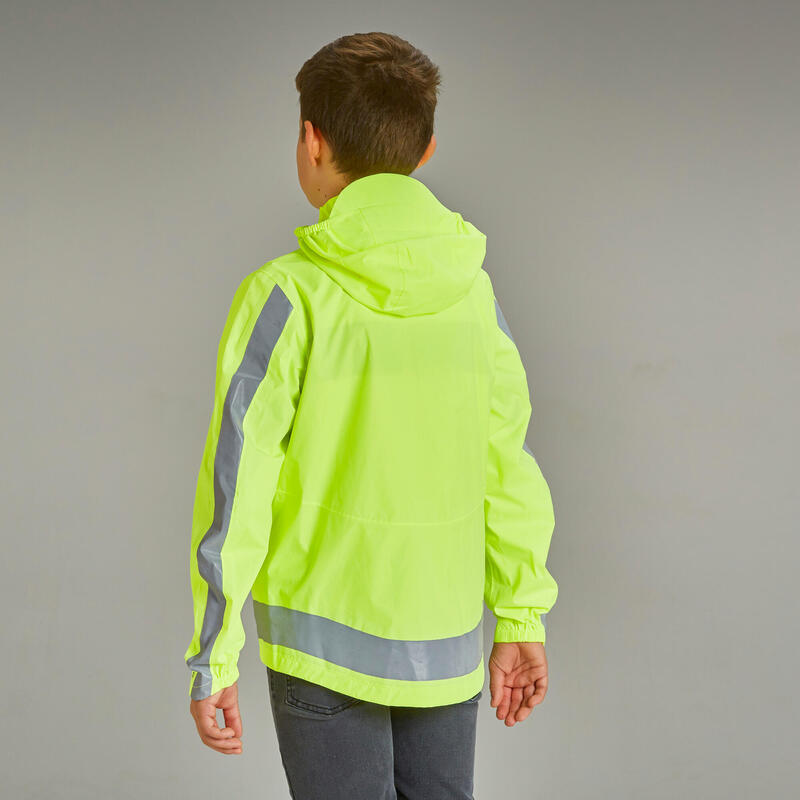 Fietsregenjas voor kinderen 500 geel met hoge zichtbaarheid