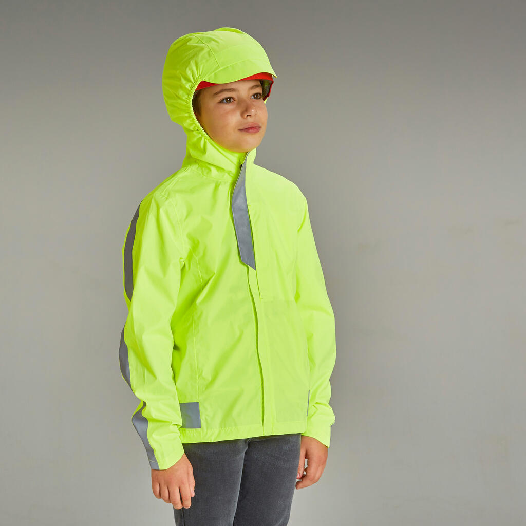 500 Kids' Waterproof Hi-Vis Cycling Jacket - Yellow