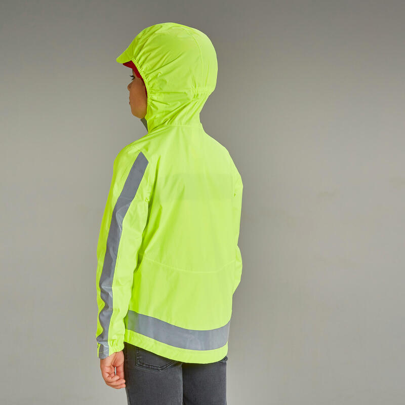 Gyerek kerékpáros esőkabát, 500-as, fokozott láthatóságot nyújt, sárga