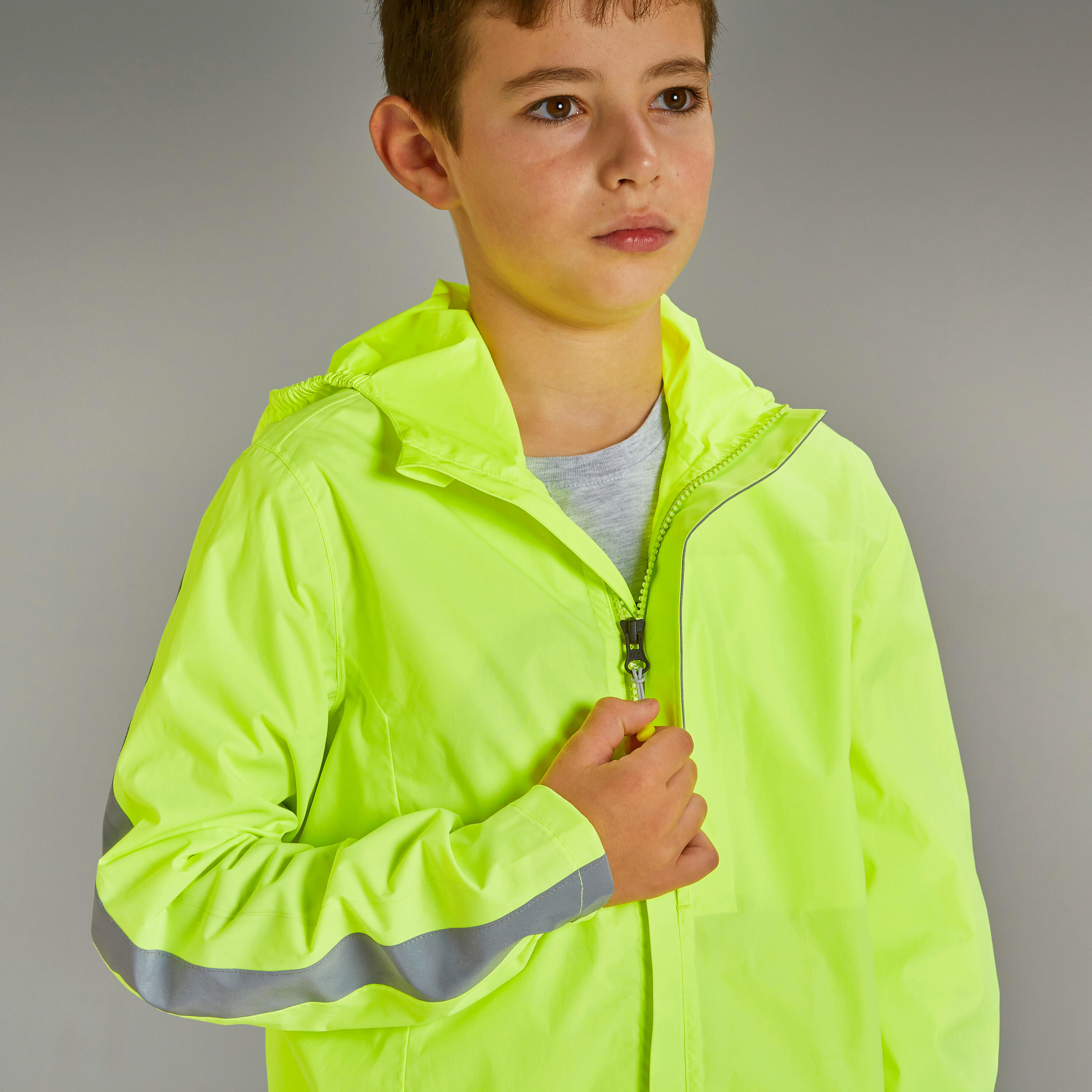 500 Kids' Waterproof Hi-Vis Cycling Jacket - Yellow 8/11