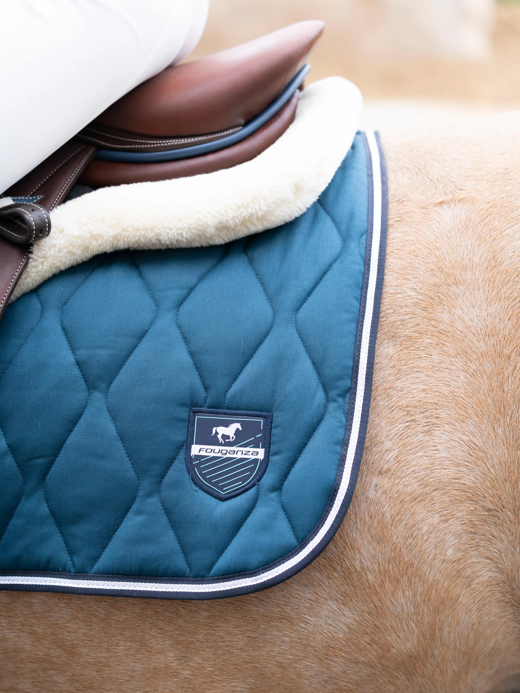 Een ruiter en haar paard in de weide