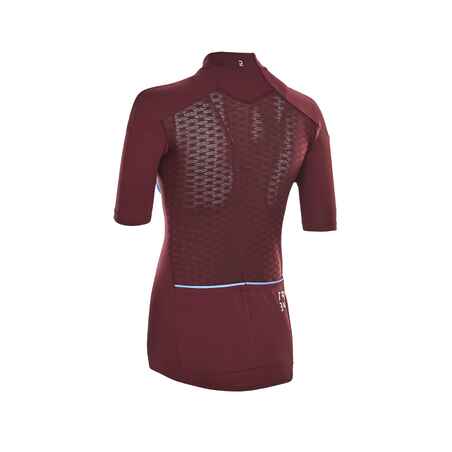 Maillot ciclismo manga corta mujer Van Rysel 500 sunplant burdeos