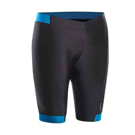 Črne in modre moške oprijete kolesarske kratke hlače brez naramnic RC100