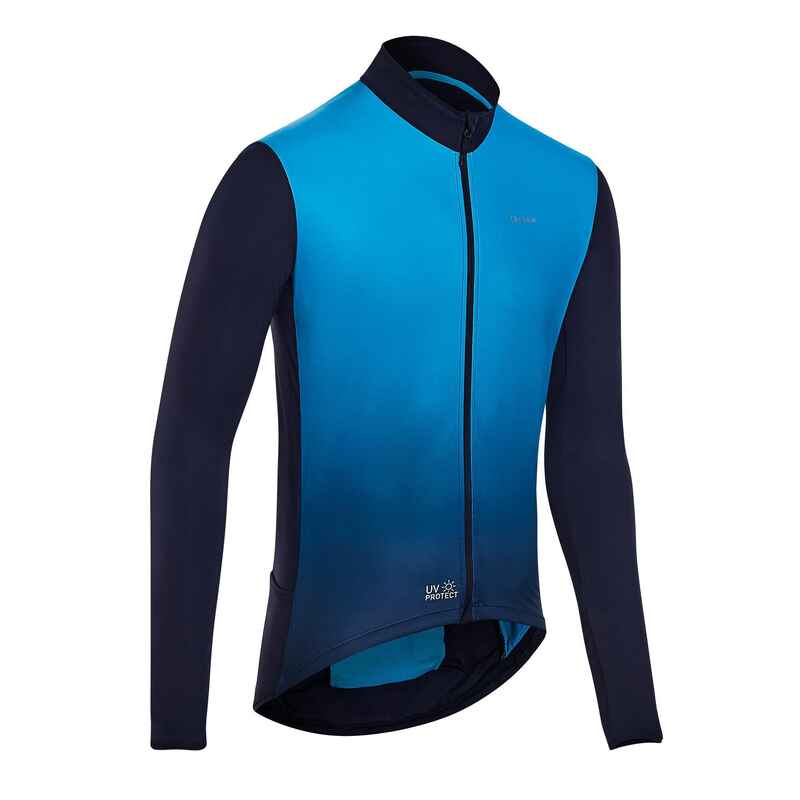 Fahrradtrikot Rennrad langarm UV Schutz RC500 Herren blau 