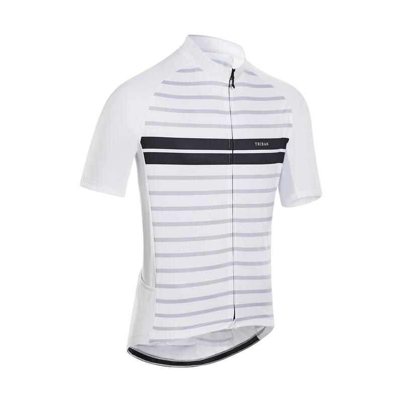 Men's Short-Sleeved Warm Weather Road Cycling Jersey RC100 - Marinière/White