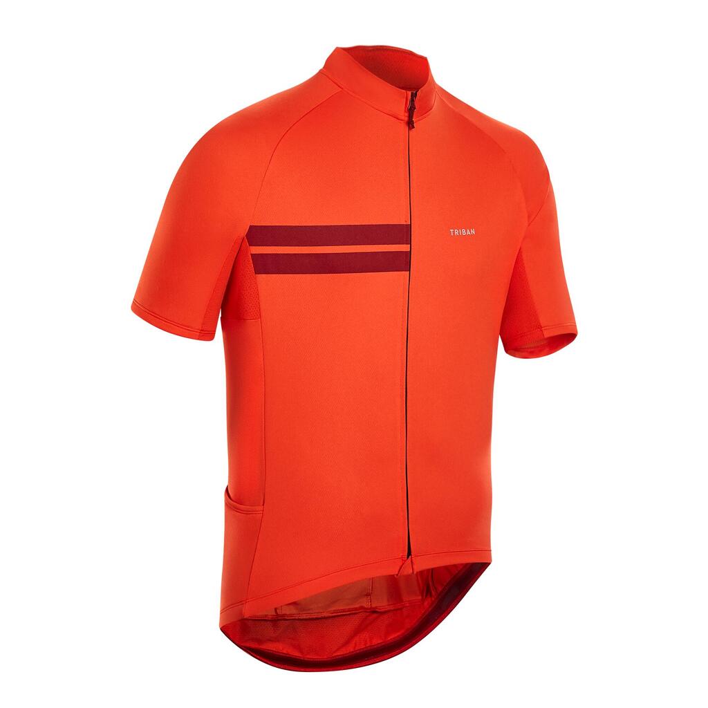 Men's Short-Sleeved Warm Weather Road Cycling Jersey RC100 Marinière/Navy/Orange