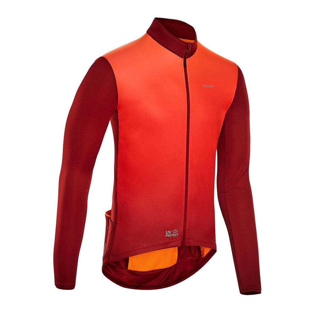 Fahrradtrikot Rennrad langarm UV Schutz RC500 Herren dunkelrot 